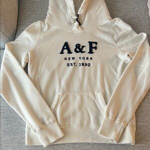 Abercrombie & Fitch Cream Hoodie Sweater with Navy Logo